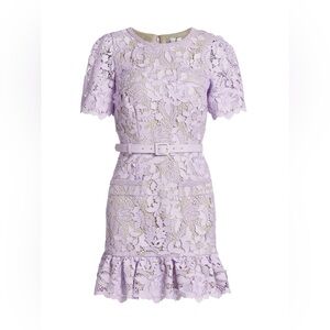 Milly Garden Lace Flounce Minidress in Lilac